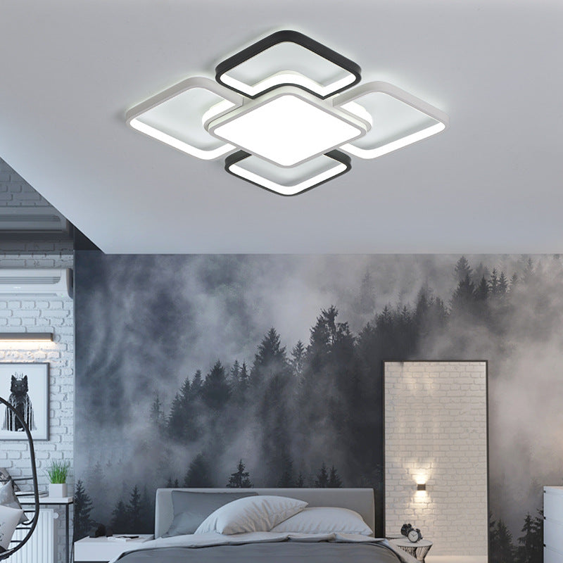 16"/19.5"/35.5" Wide Modern LED Ceiling Flush Mount Light Black and White Square/Rectangle Flush Lamp with Acrylic Shade in Warm/White Light