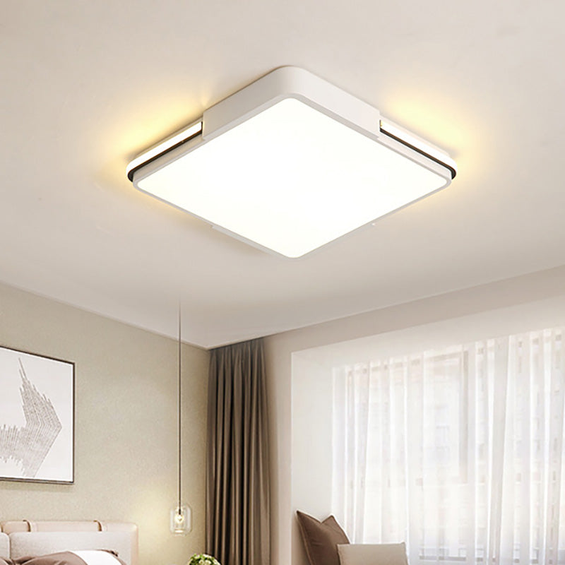 White Square/Rectangular LED Flush Mount Light Simple 16"/19.5"/35.5" Wide Acrylic Bedroom Ceiling Lamp in Warm/White Light