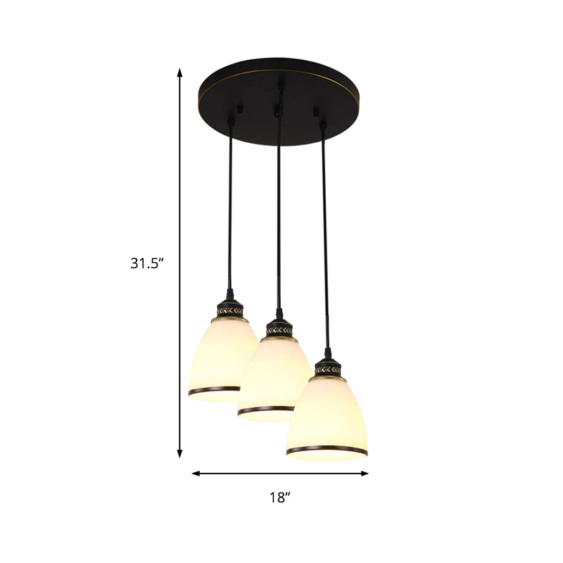 3 Lights Cluster Pendant Lighting Classic Tapered Shade Frosted Glass Hanging Ceiling Light in Black