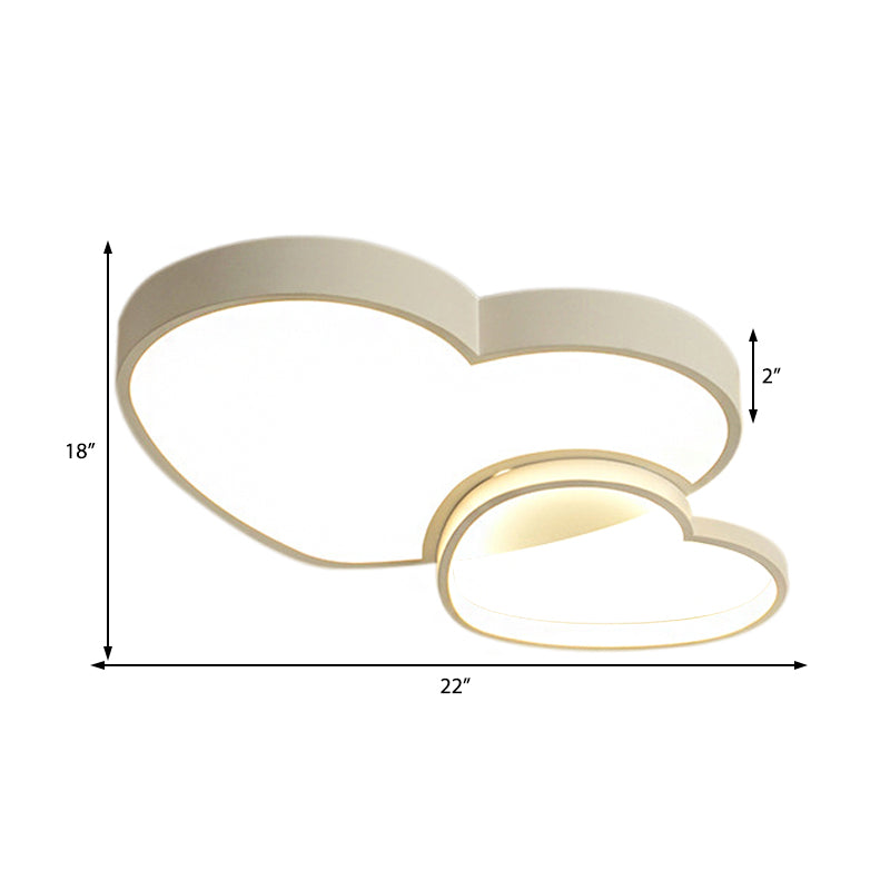 Modern Style Loving Heart Flush Light Fixture Acrylic 13"/16.5" W LED Children Room Flushmount Lamp in Pink/White