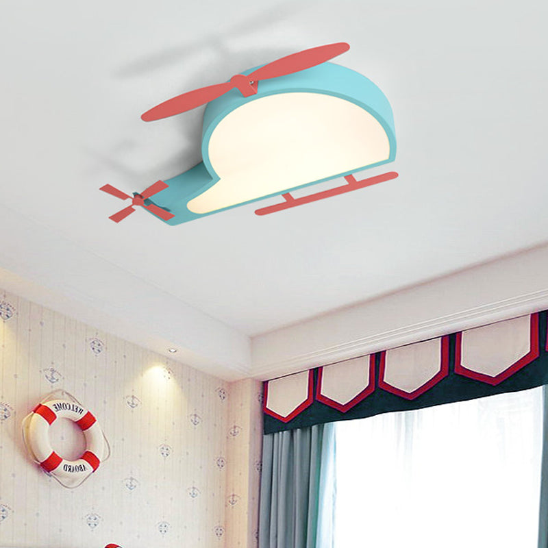 Blue Helicopter Flushmount Lighting Cartoon Style LED Metal Ceiling Mount Light with Acrylic Diffuser