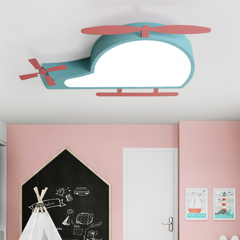 Blue Helicopter Flushmount Lighting Cartoon Style LED Metal Ceiling Mount Light with Acrylic Diffuser