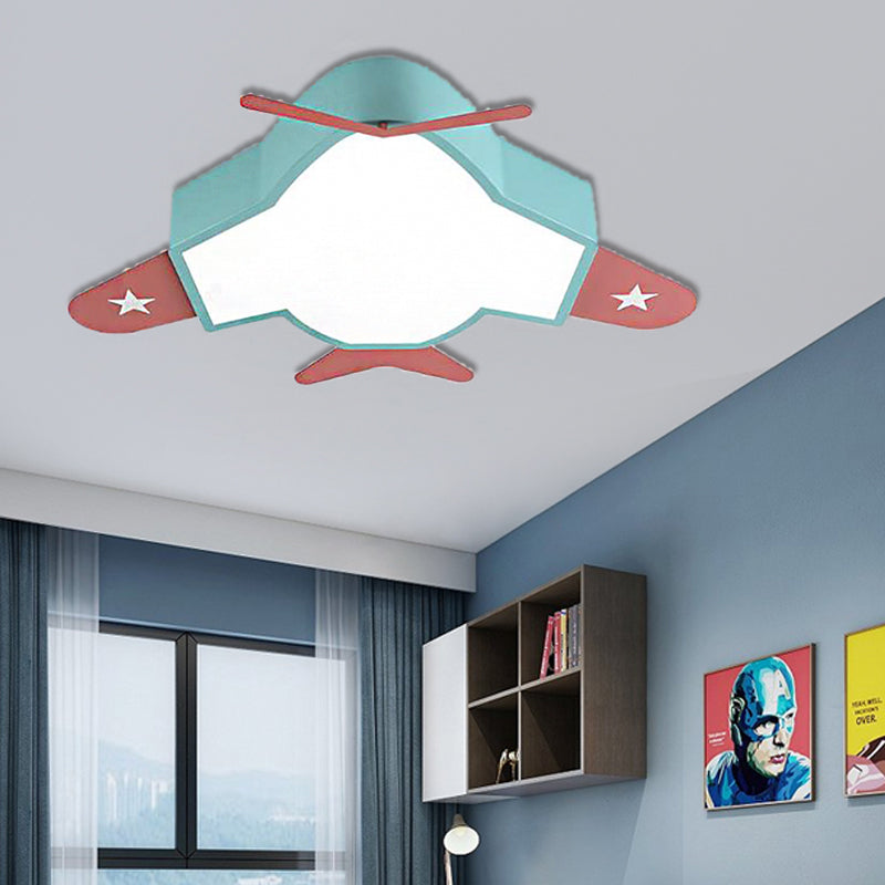 Blue Helicopter Flushmount Lighting Cartoon Style LED Metal Ceiling Mount Light with Acrylic Diffuser