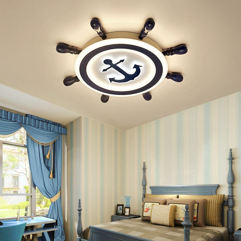 Éclairage encastré en bois de gouvernail, luminaire LED bleu de dessin animé pour chambre d'enfant