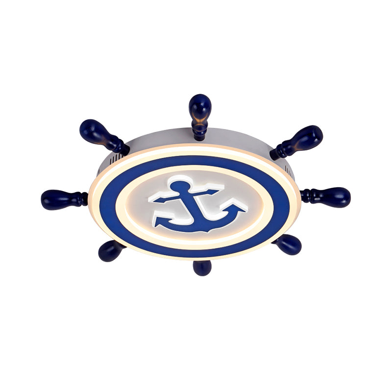 Éclairage encastré en bois de gouvernail, luminaire LED bleu de dessin animé pour chambre d'enfant