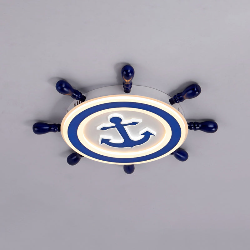 Éclairage encastré en bois de gouvernail, luminaire LED bleu de dessin animé pour chambre d'enfant