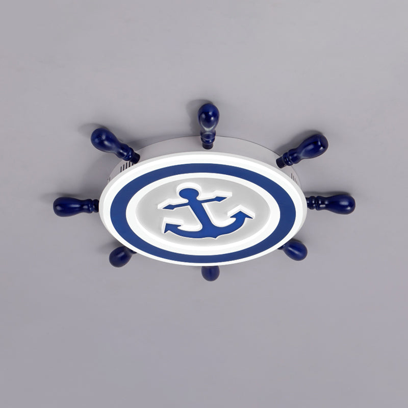 Éclairage encastré en bois de gouvernail, luminaire LED bleu de dessin animé pour chambre d'enfant