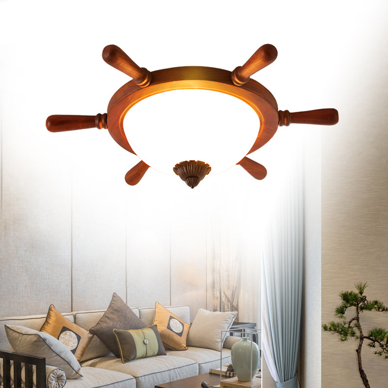 Rudder Shape Flush Light Kids Wooden Kindergarten LED Flush Ceiling Light Fixture