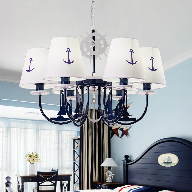 Tapered Chandelier Pendant Light Minimalist Fabric Kindergarten Hanging Light with Anchor Pattern in White
