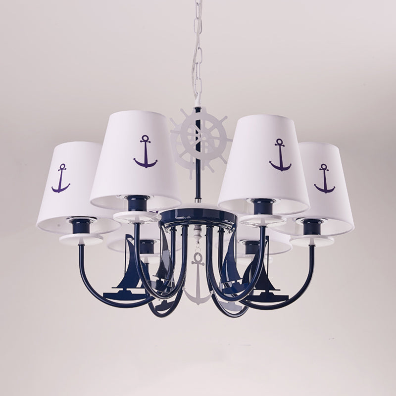 Tapered Chandelier Pendant Light Minimalist Fabric Kindergarten Hanging Light with Anchor Pattern in White