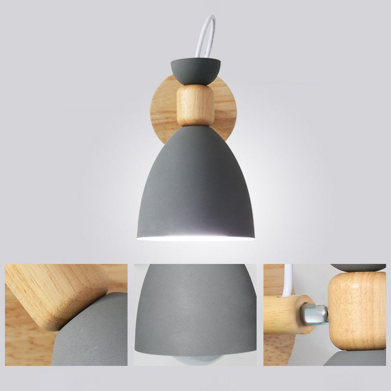 Metallic Swivel Shade Wall Lamp Macaron 1 Bulb Bedroom Wall Light Fixture in Wood