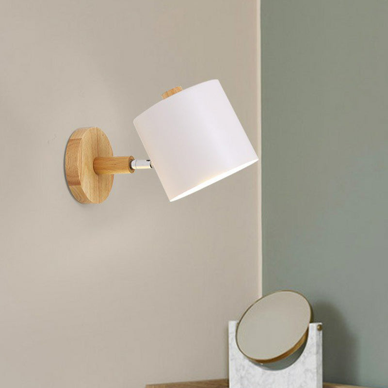 Metallic Swivel Shade Wall Lamp Macaron 1 Bulb Bedroom Wall Light Fixture in Wood
