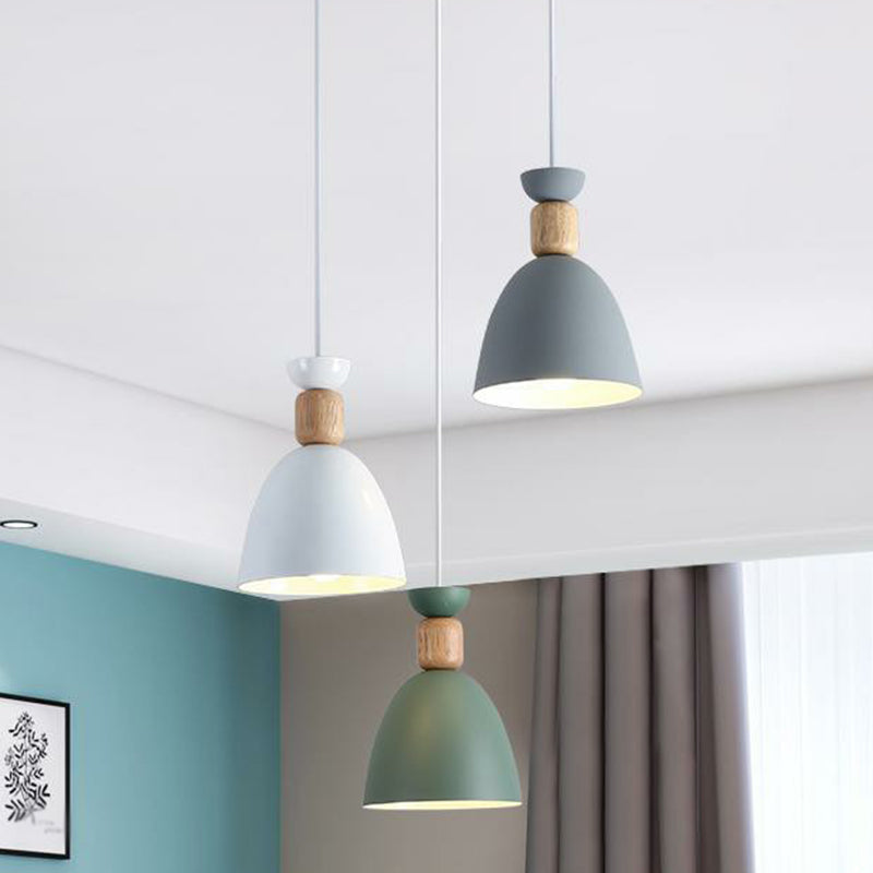 Inverted Cup Metallic Multi Ceiling Light Macaron 3 Heads White Suspension Lighting