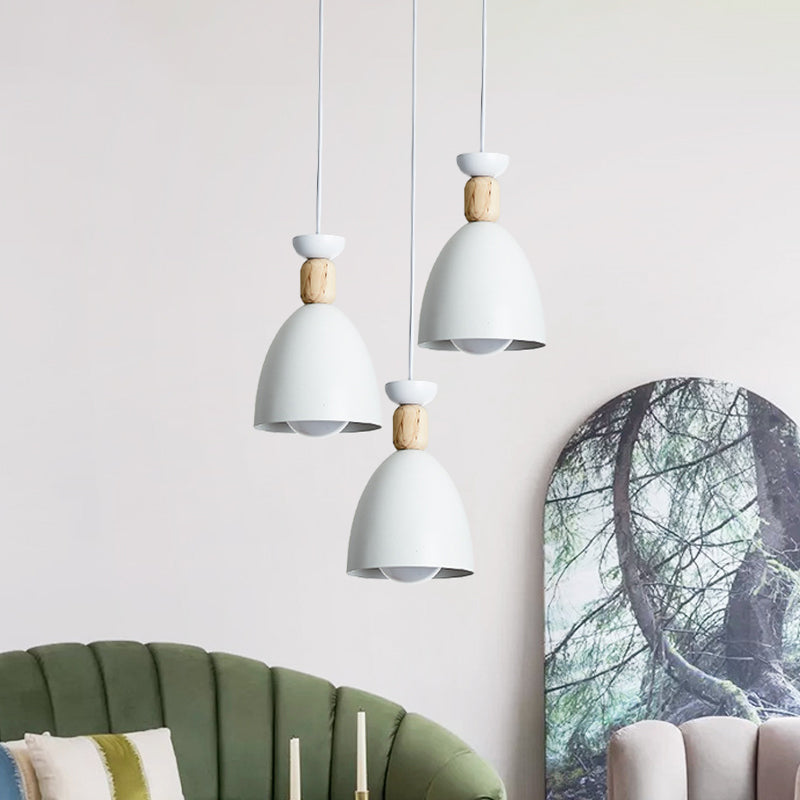 Luz de suspensión de tono de cúpula blanca simplistista 3 bombillas Metálicas múltiples lámparas Luz de colgante
