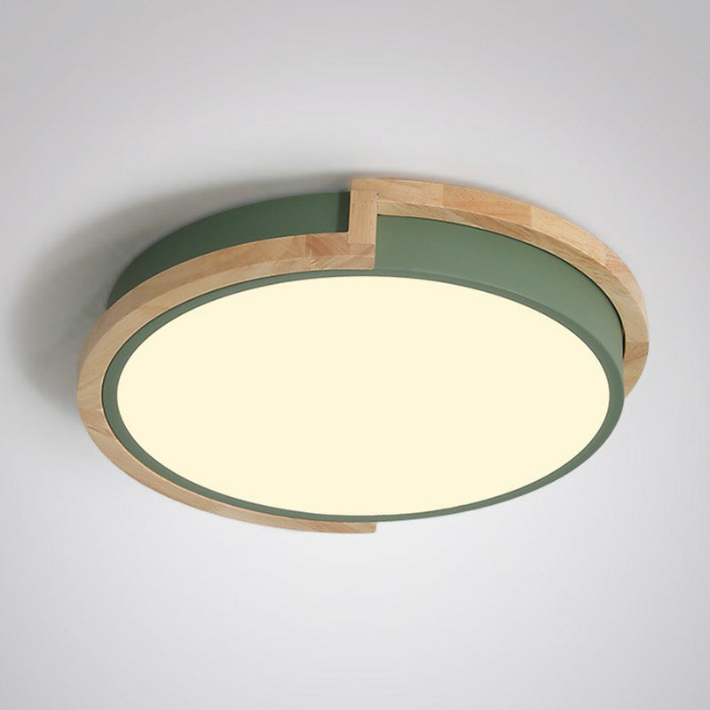 Circular LED Flush Mount Minimalist Acrylic Living Room Flushmount Ceiling Light with Wooden Frame