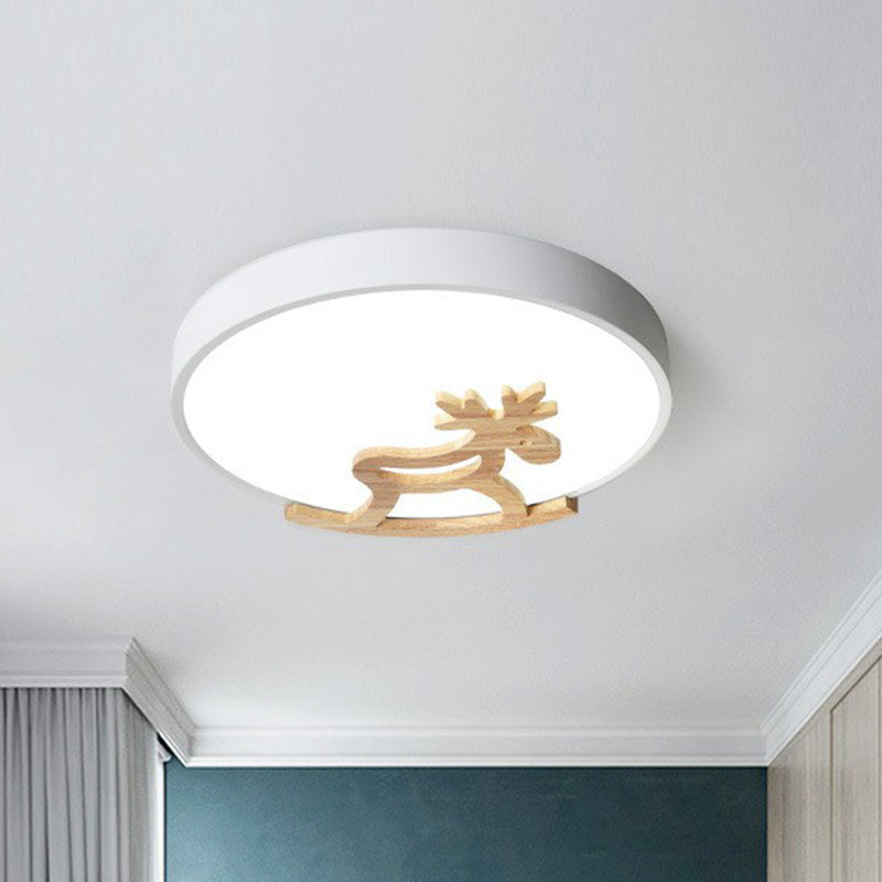 Circle LED Flush Mount Lighting Nordic Style Metallic Bedroom Flush Mount Ceiling Light with Wooden Hobbyhorse