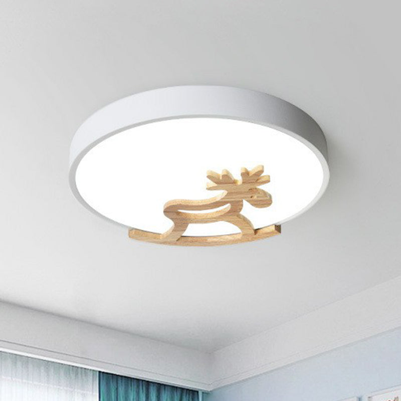 Circle LED Flush Mount Lighting Nordic Style Metallic Bedroom Flush Mount Ceiling Light with Wooden Hobbyhorse