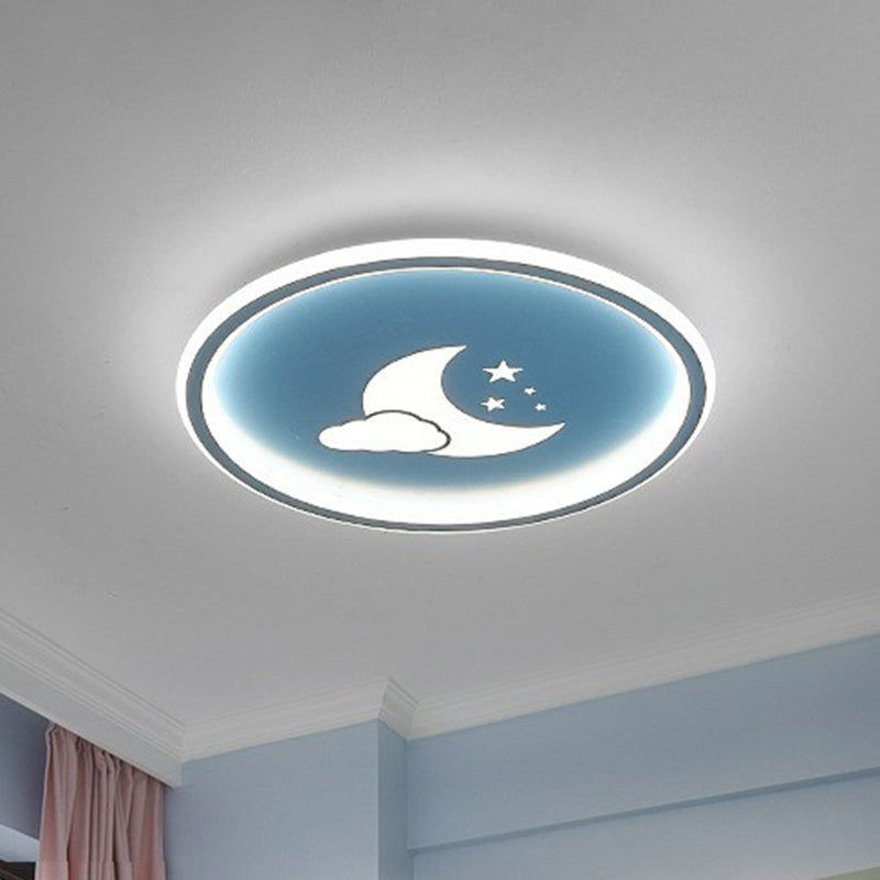 Metallic Ring Shaped LED Flush Mount Lighting Nordic Style Flush Mount Ceiling Light with Star and Moon Pattern