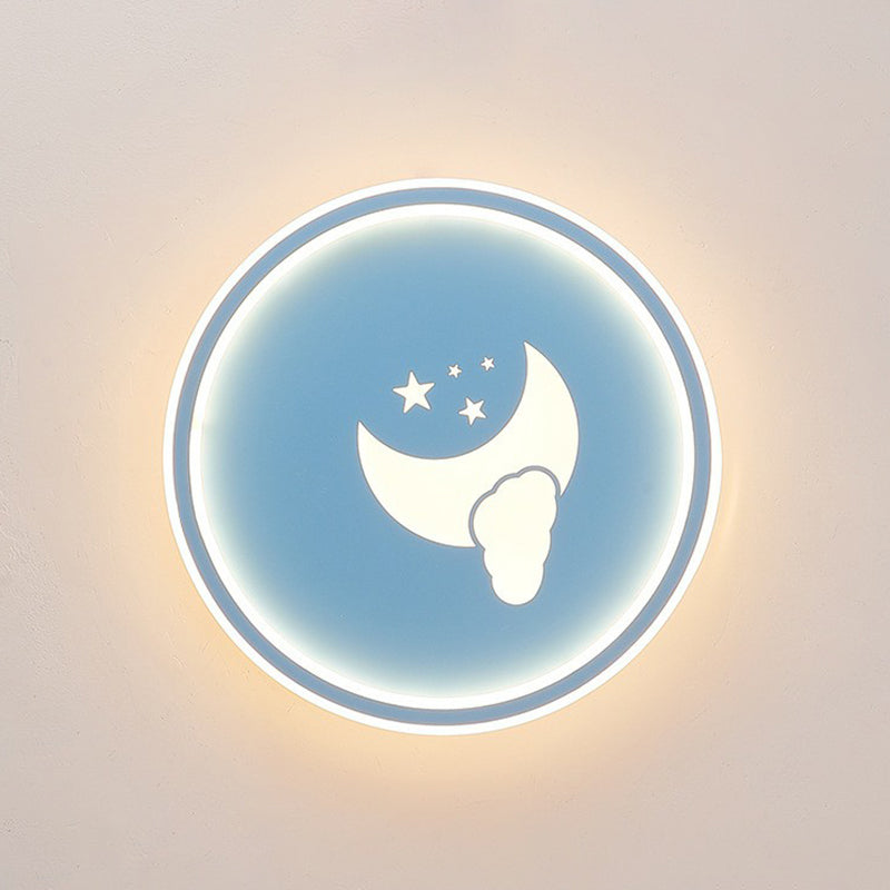 Metallic Ring Shaped LED Flush Mount Lighting Nordic Style Flush Mount Ceiling Light with Star and Moon Pattern