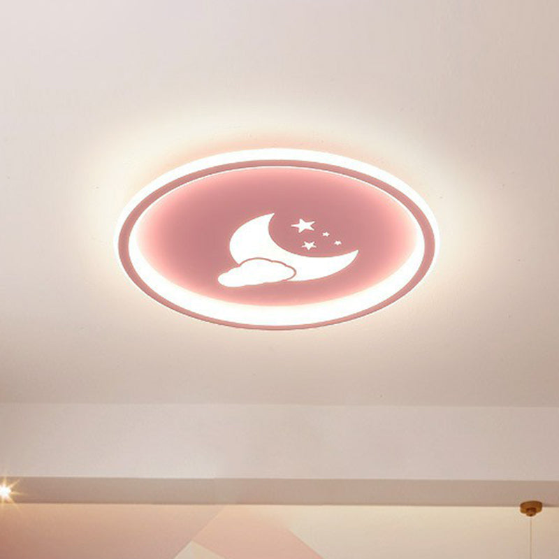 Metallic Ring Shaped LED Flush Mount Lighting Nordic Style Flush Mount Ceiling Light with Star and Moon Pattern