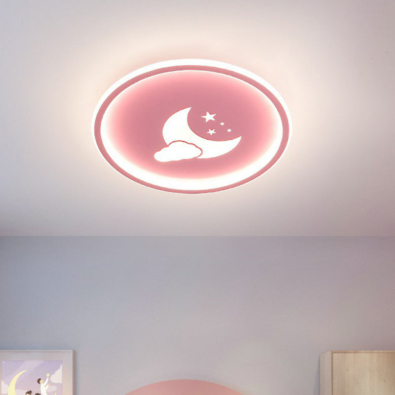 Metallic Ring Shaped LED Flush Mount Lighting Nordic Style Flush Mount Ceiling Light with Star and Moon Pattern