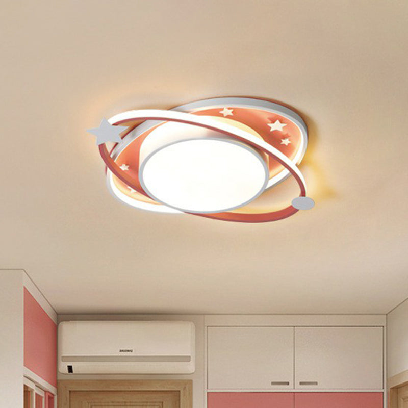 Ellipse Shaped Bedroom Flush Ceiling Light Metallic Kids LED Flush Mount Lighting Fixture with Decorative Star
