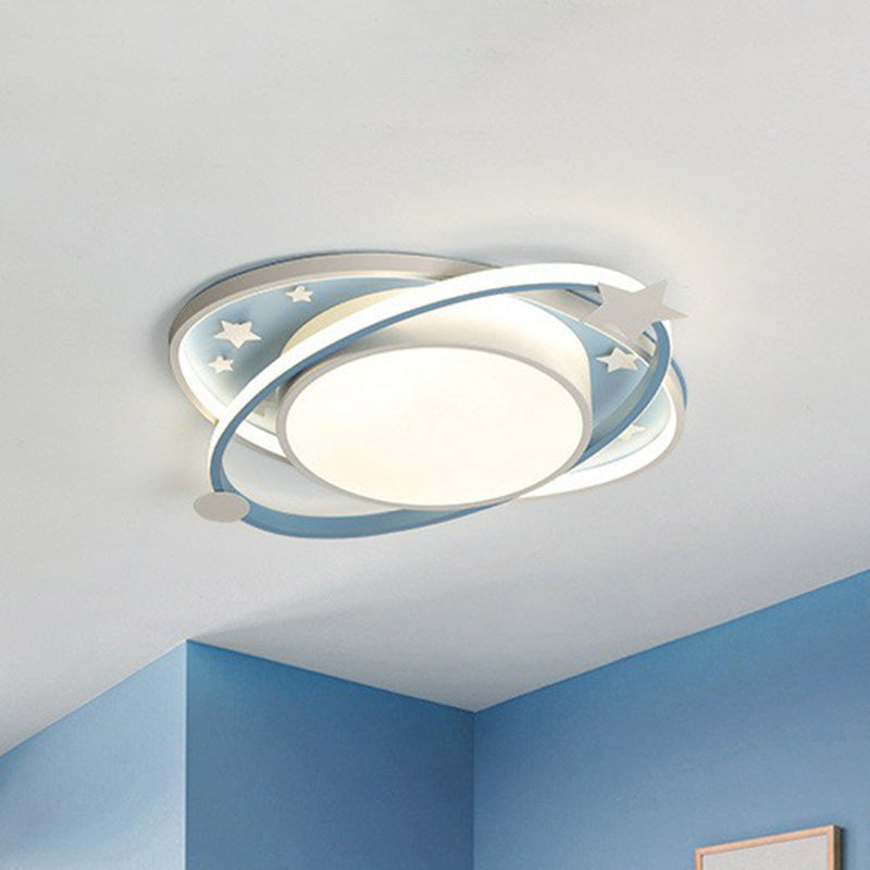 Ellipse Shaped Bedroom Flush Ceiling Light Metallic Kids LED Flush Mount Lighting Fixture with Decorative Star