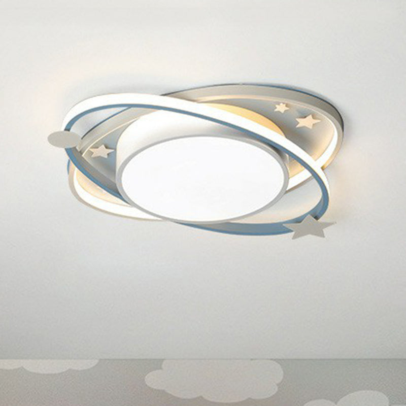 Ellipse Shaped Bedroom Flush Ceiling Light Metallic Kids LED Flush Mount Lighting Fixture with Decorative Star