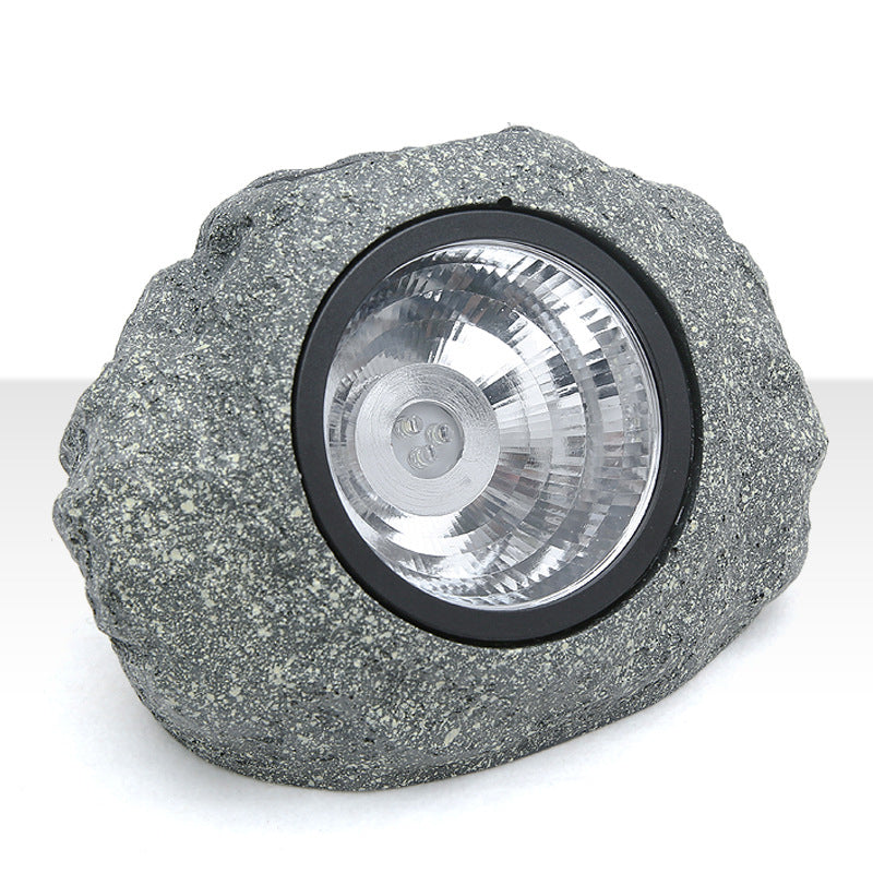 Stone Shaped LED Lawn Spotlight Simplicity Resin Courtyard Solar Powered Pathway Lamp in Grey