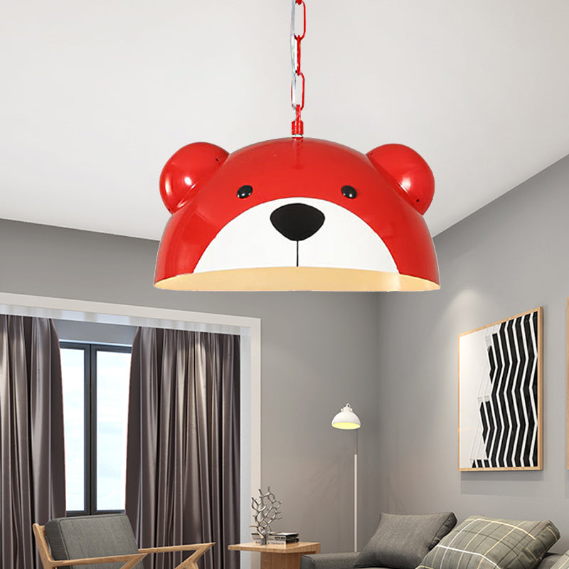 Metallic Dome Pendelleuchte Kinder Kinder 1 hellrot/gelbe hängende Lampe mit Bären Design für Kinder Schlafzimmer