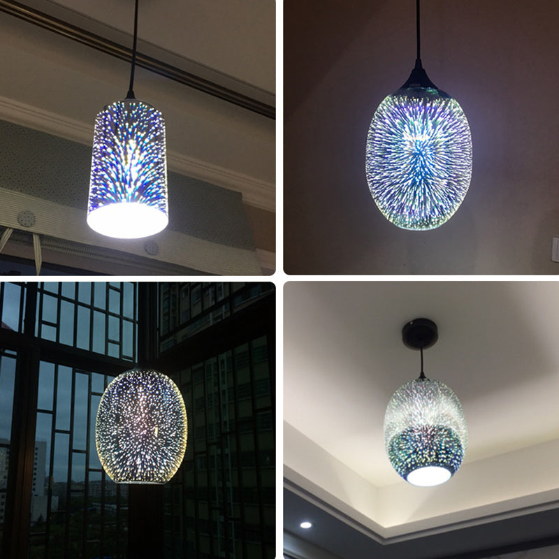 Pendre géométrique contemporain Lumière 3D Verre de feu à feu de salon Souce-bulbe Suspension Lumière en noir