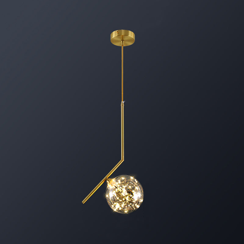 Globe Shape Ceiling Light Simplicity Clear Glass Bedroom LED Hanging Pendant Light in Brass