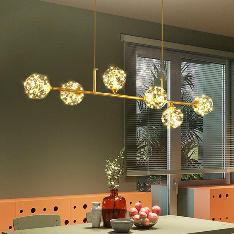 Clear Glass Sphere Shade Pendant Light Minimalist Brass LED Hanging Island Lighting