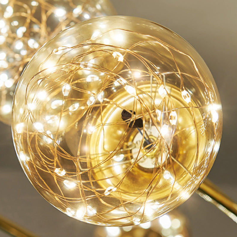 Clear Glass Sphere Shade Pendant Light Minimalist Brass LED Hanging Island Lighting