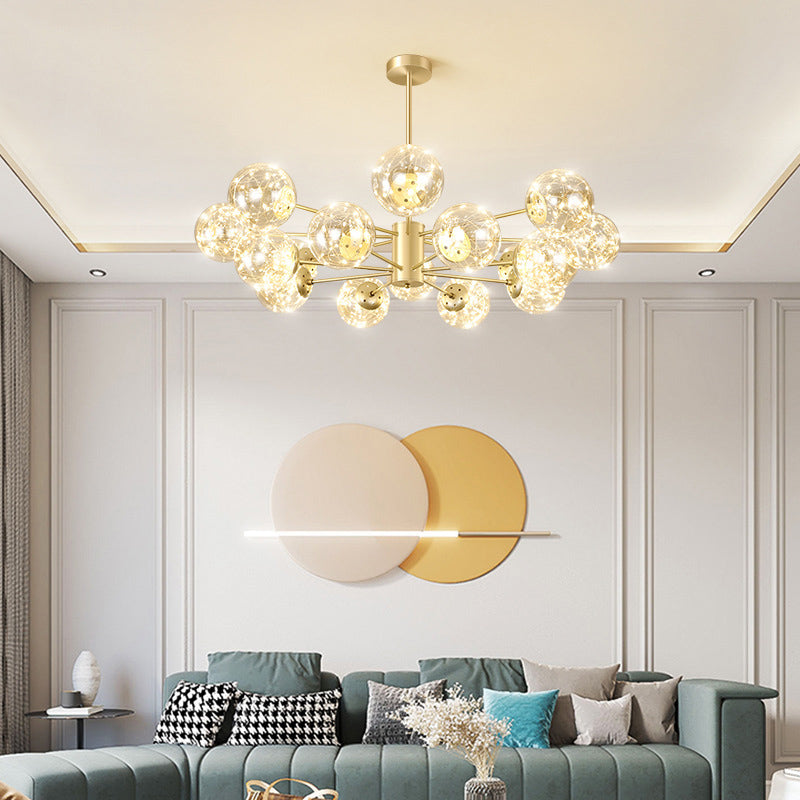 Radial LED Chandelier Light Contemporary Metallic Living Room Pendant Light with Globe Clear Glass Shade in Gold