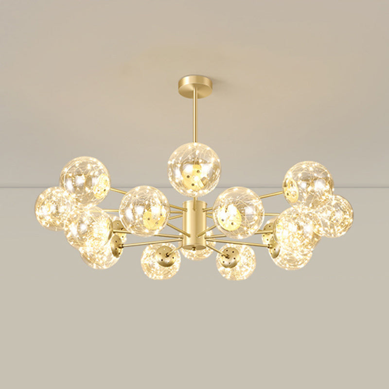 Radial LED Chandelier Light Contemporary Metallic Living Room Pendant Light with Globe Clear Glass Shade in Gold
