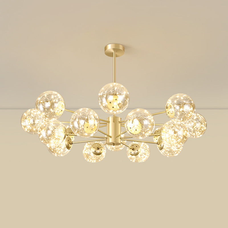 Radial LED Chandelier Light Contemporary Metallic Living Room Pendant Light with Globe Clear Glass Shade in Gold