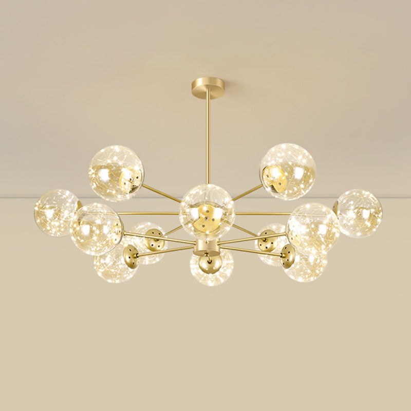 Radial LED Chandelier Light Contemporary Metallic Living Room Pendant Light with Globe Clear Glass Shade in Gold