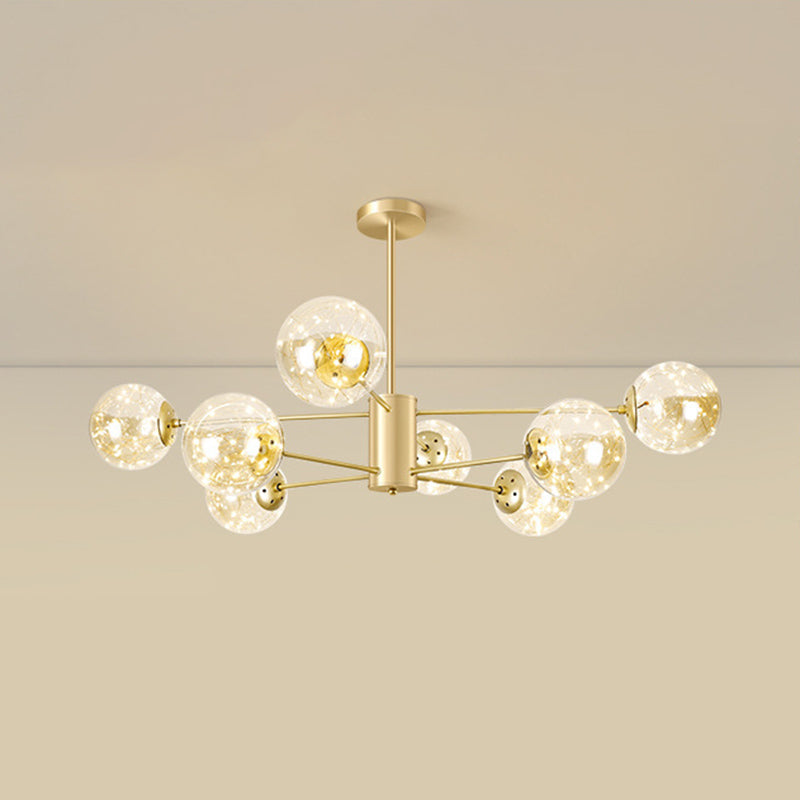 Radial LED Chandelier Light Contemporary Metallic Living Room Pendant Light with Globe Clear Glass Shade in Gold