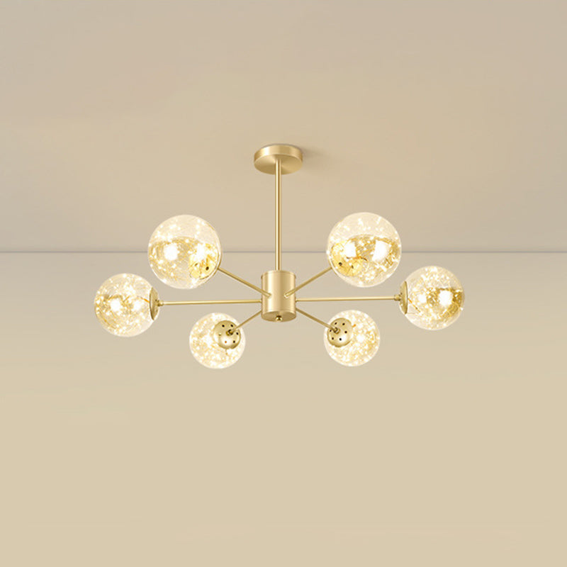 Radial LED Chandelier Light Contemporary Metallic Living Room Pendant Light with Globe Clear Glass Shade in Gold