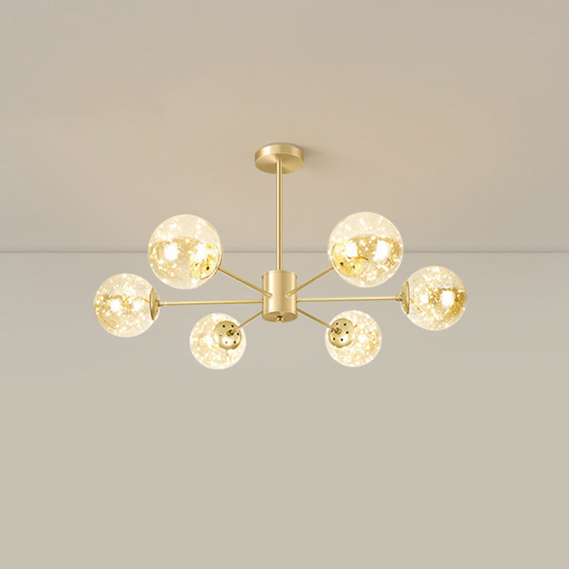 Radial LED Chandelier Light Contemporary Metallic Living Room Pendant Light with Globe Clear Glass Shade in Gold