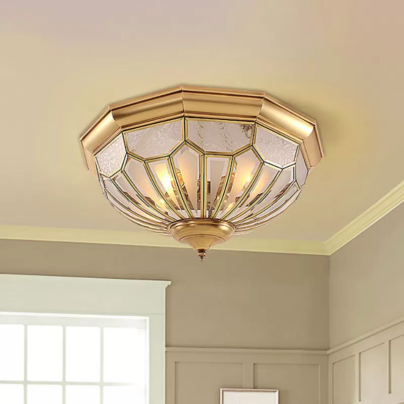 18"/21"/23.5" W Domed Shade Bedroom Flush Mount Lamp Classic Frosted Glass 3/4/6 Lights Gold Flush Light Fixture