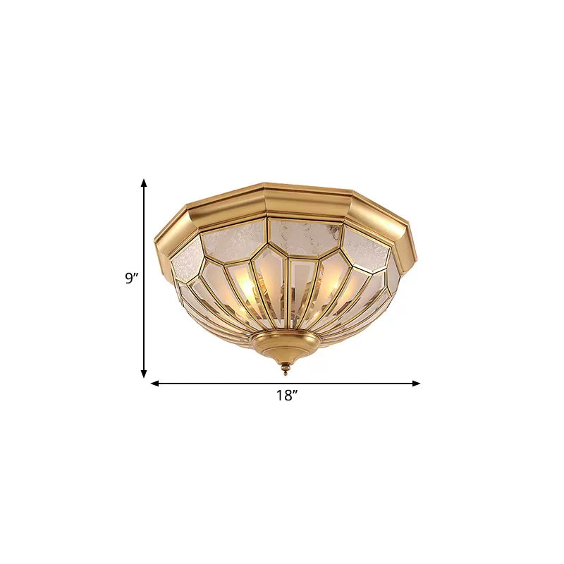 18"/21"/23.5" W Domed Shade Bedroom Flush Mount Lamp Classic Frosted Glass 3/4/6 Lights Gold Flush Light Fixture