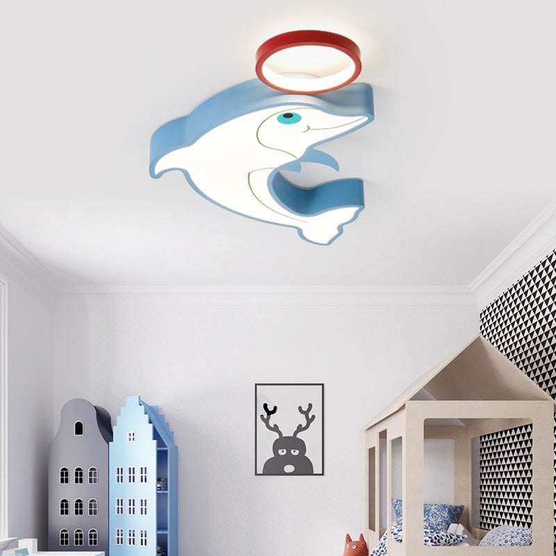 LED-Pendelleuchte im modernistischen Stil mit Acrylschirm, blauer Delphin, nah an der Decke, für Kinder, 14"/16,5" Breite