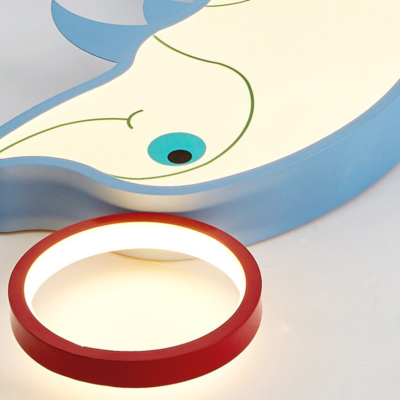 LED-Pendelleuchte im modernistischen Stil mit Acrylschirm, blauer Delphin, nah an der Decke, für Kinder, 14"/16,5" Breite