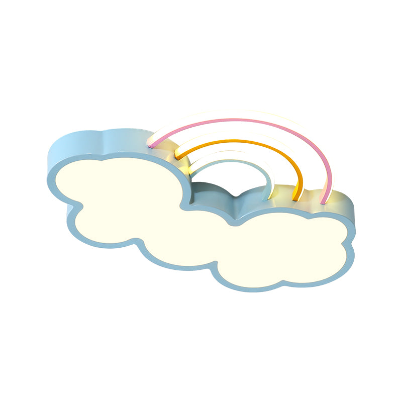 Kids LED Flush Mount Lamp with Acrylic Shade Blue Cloud and Rainbow Flush Mount Lighting in Warm/White Light, 13"/19" W