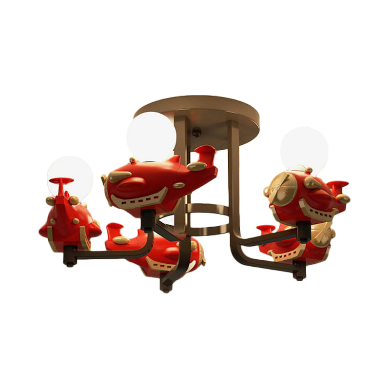 Resina de la lámpara semi rasgada de la aeronave en forma de aeronave de los niños Luz de techo de la habitación de 5 luces de 5 luces en azul/rojo