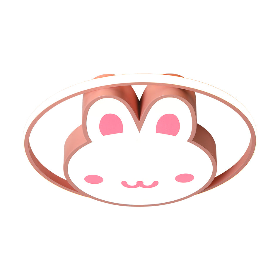 Rabbit Design Bedroom Flush Mount Light Acrylic LED Cartoon Style Flushmount Lamp with Metal Ring in Pink