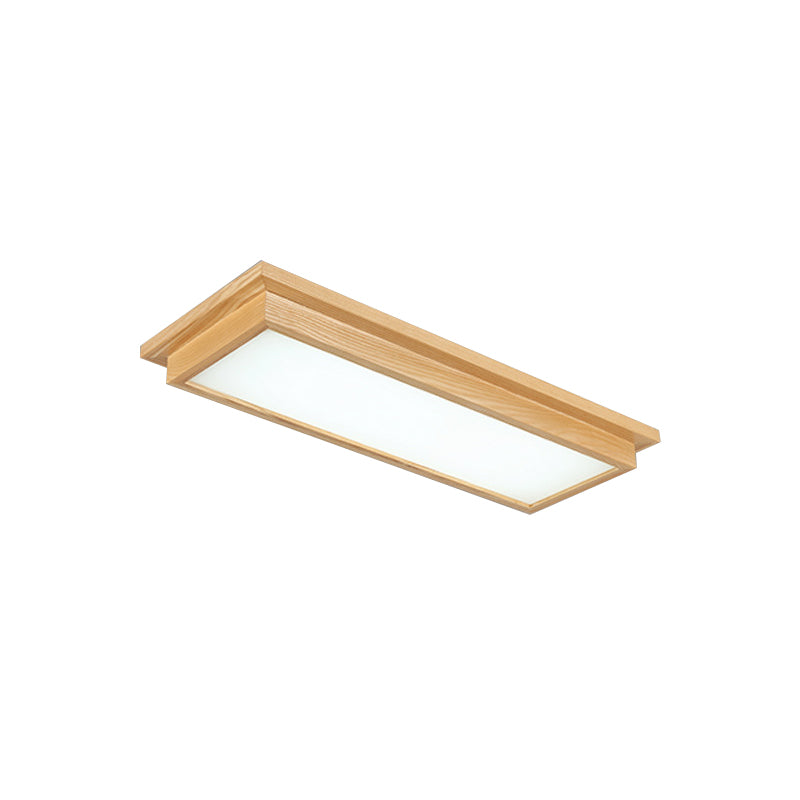 Rectangle Ceiling Mounted Light Modernism Wood Beige LED Flush Mount Lamp in White/Warm/Natural Light with Acrylic Diffuser, 10"/17" Wide