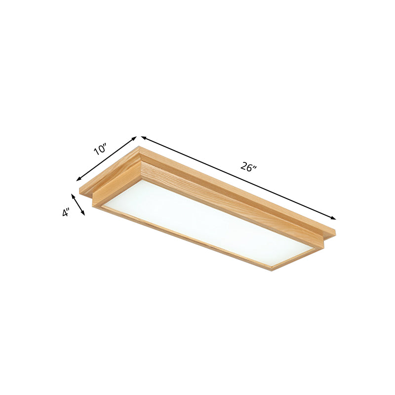 Rectangle Ceiling Mounted Light Modernism Wood Beige LED Flush Mount Lamp in White/Warm/Natural Light with Acrylic Diffuser, 10"/17" Wide